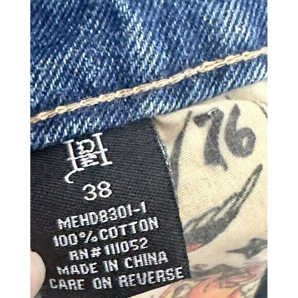 Ed Hardy Designer Slim Taper‎ Eagle Print Light Blue Denim Jeans Size 38 NWT - Picture 9 of 9